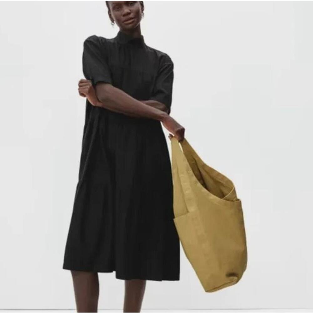 EVERLANE Women's The Tiered Mock Neck Dress Size L in Black
